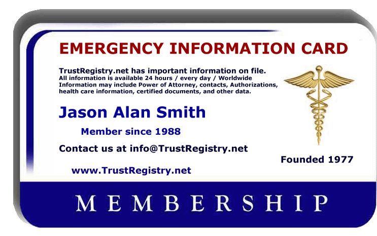 TrustRegistry.net® Emergency Membership Card Sample